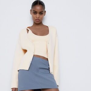 🤍🩵 ZARA Ribbed Knit Structured Silhouette Cardigan Sweater & matching Tank Top